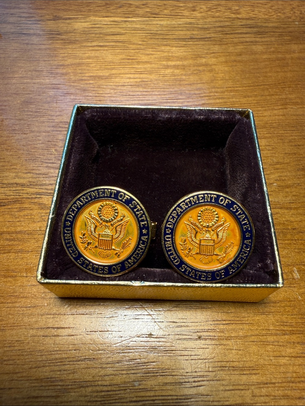 Vintage United States Department of State Gold and Navy Emblem Cufflinks